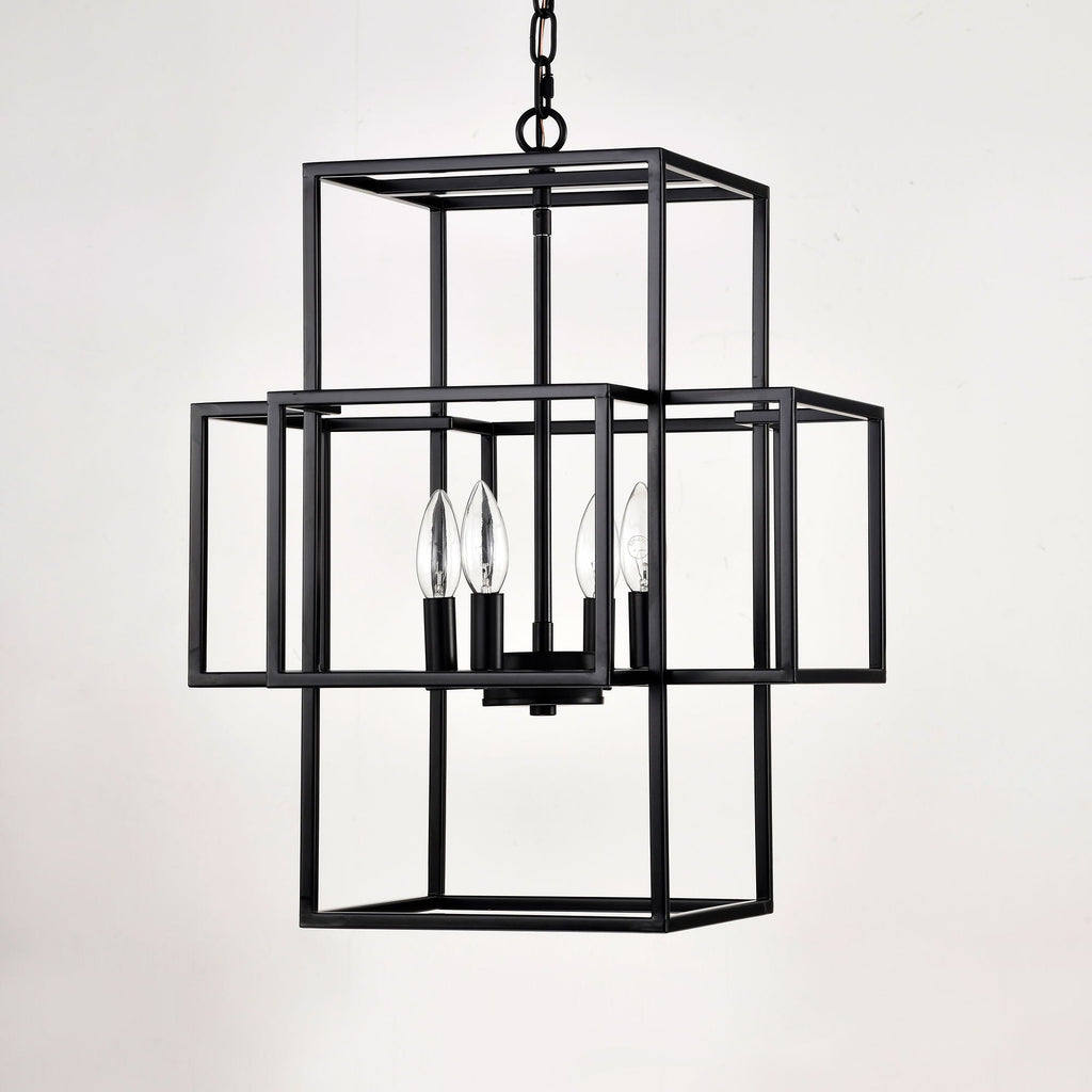 4 Light Metal Lantern Pendant Light with Adjustable Height - Black or Gold