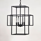 4 Light Metal Lantern Pendant Light with Adjustable Height - Black or Gold