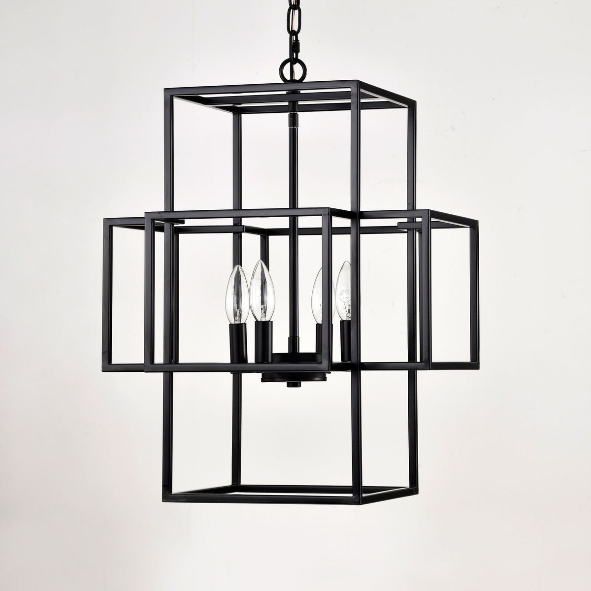 4 Light Metal Lantern Pendant Light with Adjustable Height - Black or Gold
