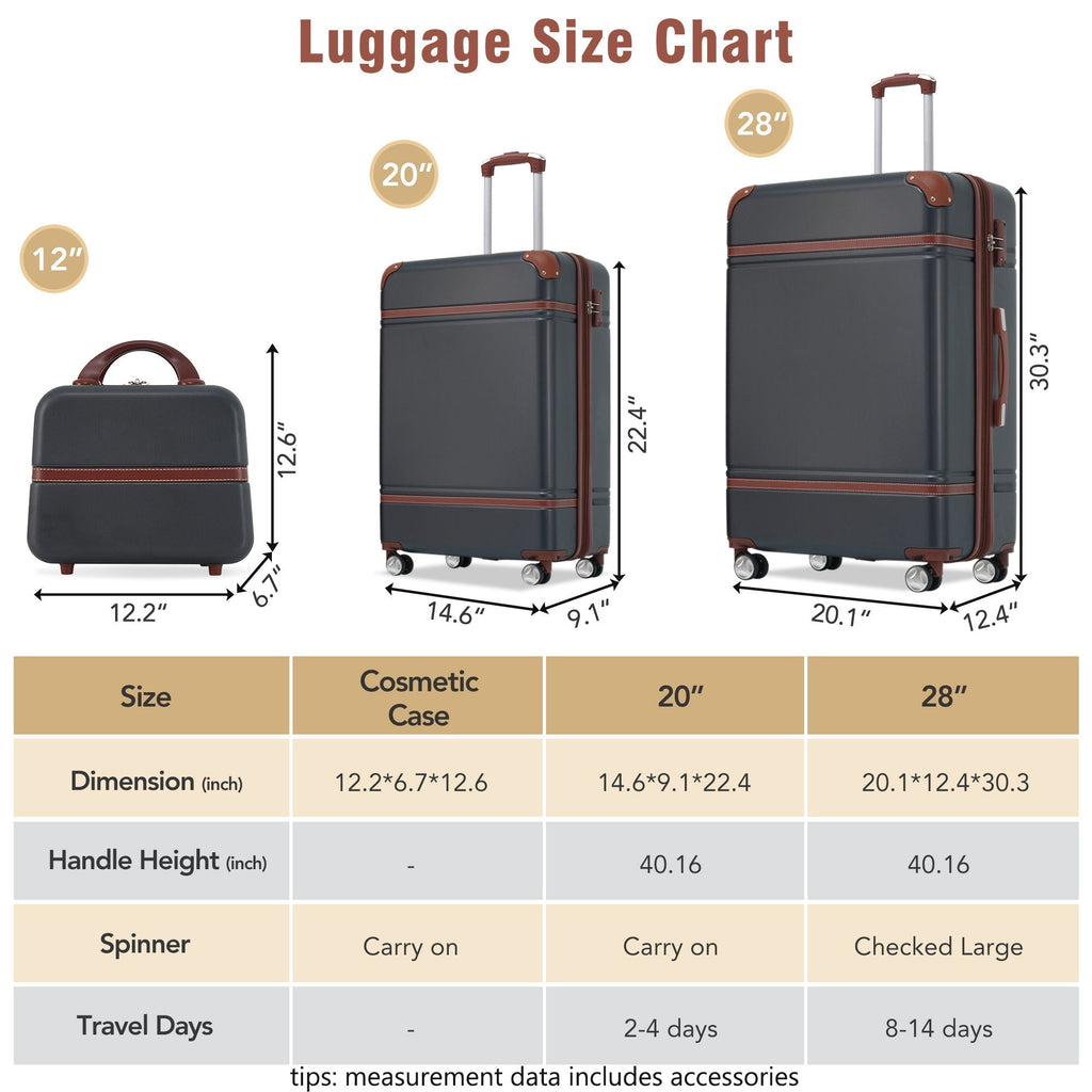 Hardshell Luggage Set 3-Piece Spinner with TSA Lock - Lightweight, Multiple Colors