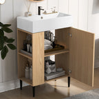 Bathroom Vanity with Single Ceramic Sink and Side Storage - Multiple Colors