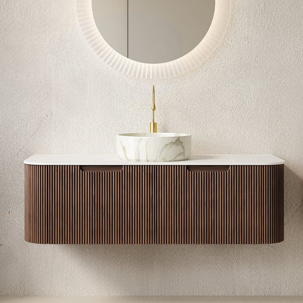 48" Floating Bathroom Vanity with Sintered Stone Top and Sink - Walnut