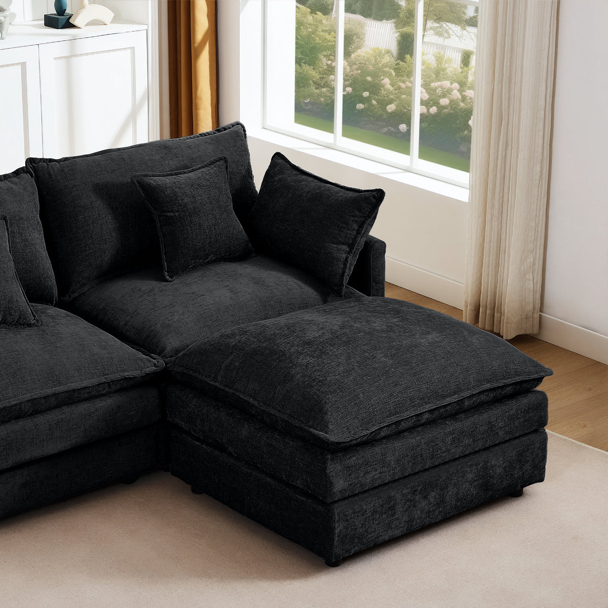 Modular Sectional Sofa with Movable Footrest - Chenille, 102 Inch L-Shaped Couch