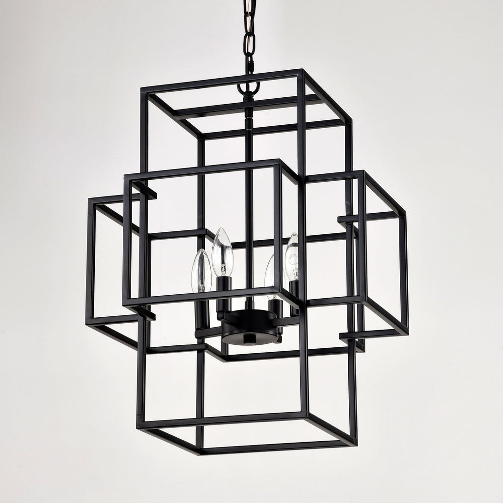 4 Light Metal Lantern Pendant Light with Adjustable Height - Black or Gold
