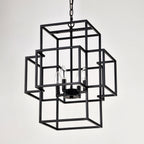 4 Light Metal Lantern Pendant Light with Adjustable Height - Black or Gold