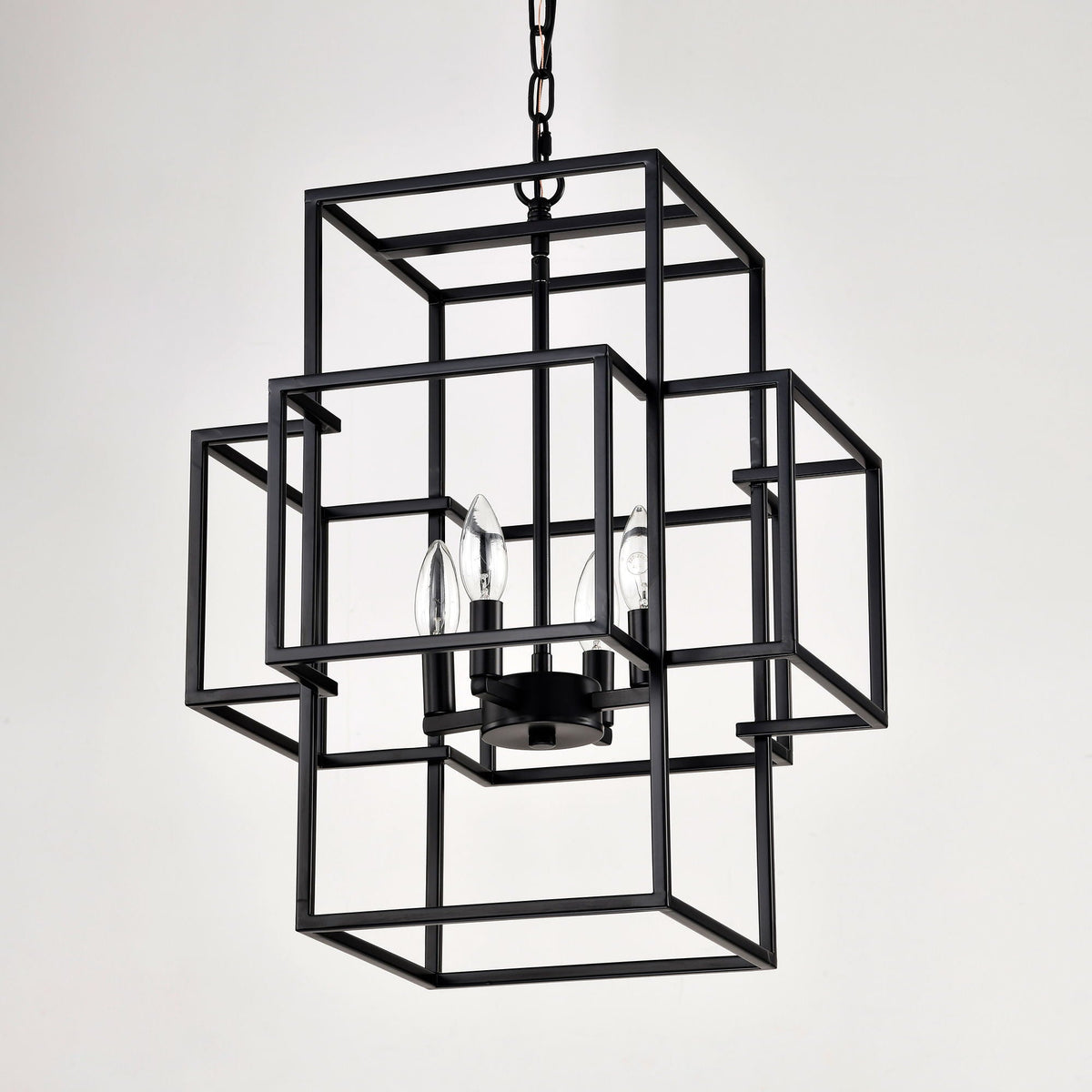 4 Light Metal Lantern Pendant Light with Adjustable Height - Black or Gold