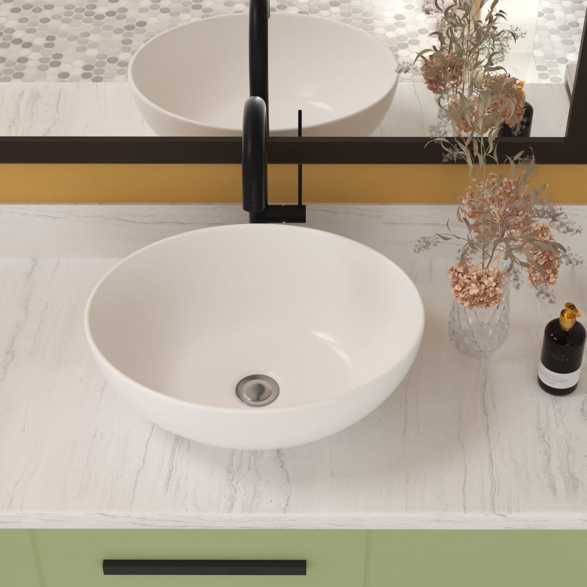 Oval Vessel Bathroom Sink with Stain-Resistant Ceramic - White