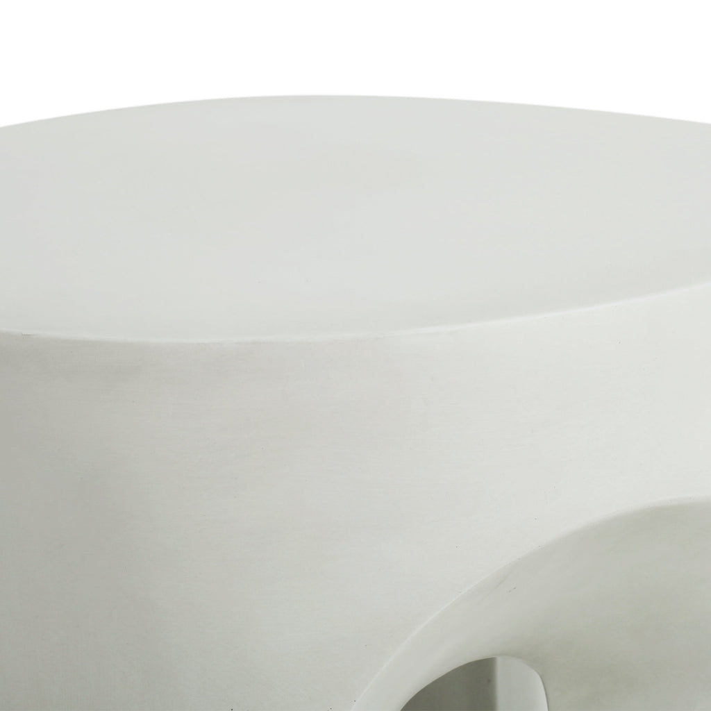 Outdoor Round Top Side Table with Lightweight Concrete Construction - Antique White
