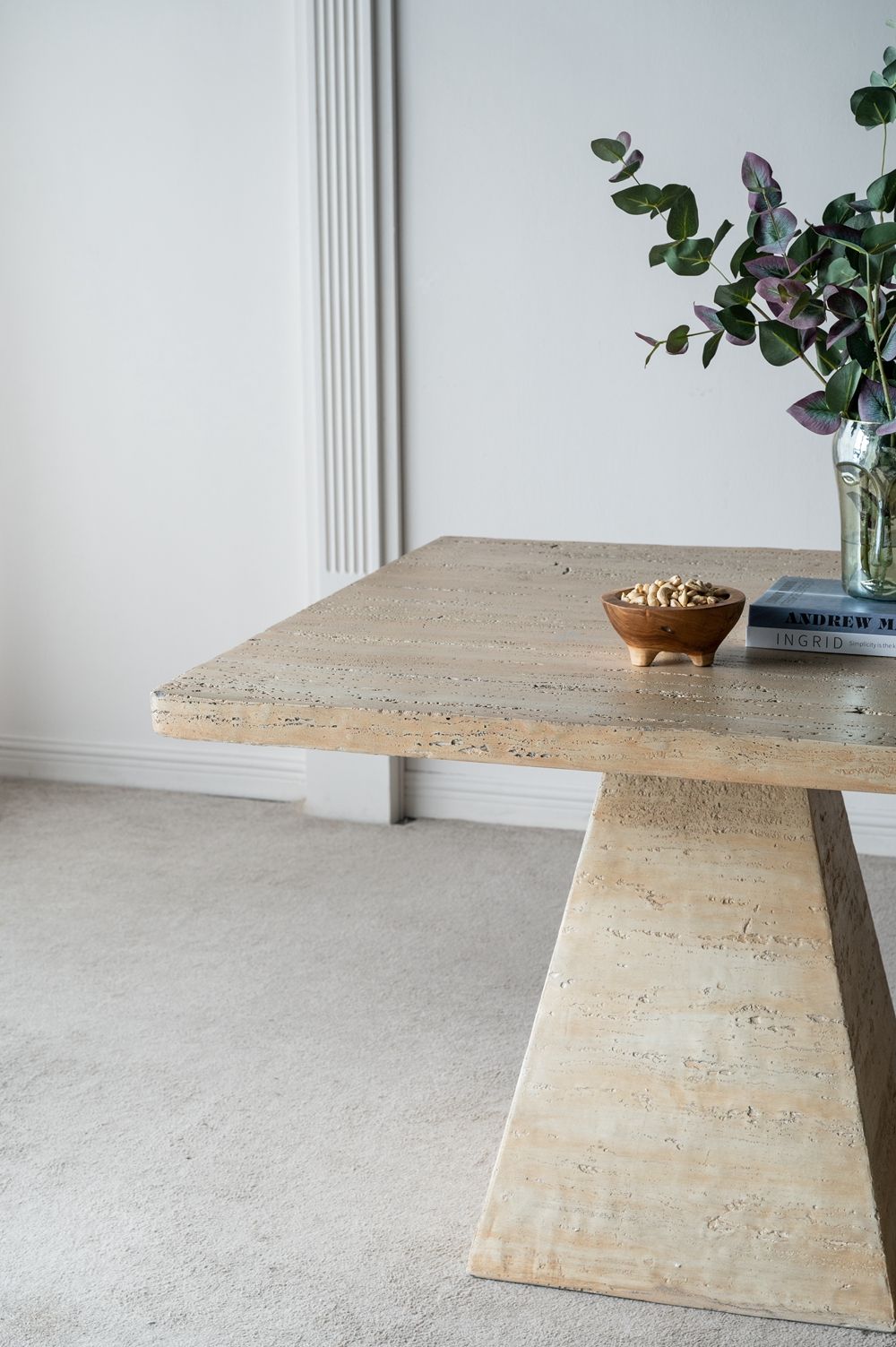Square Dining Table with Pedestal Base - Beige