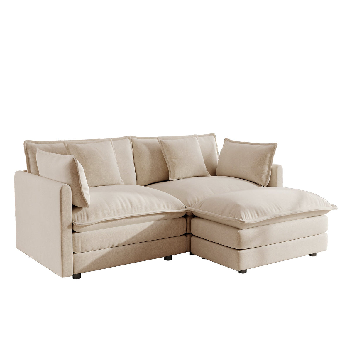 Chenille Two-Seater L-Shaped Sectional Sofa with Ottoman - Chenille