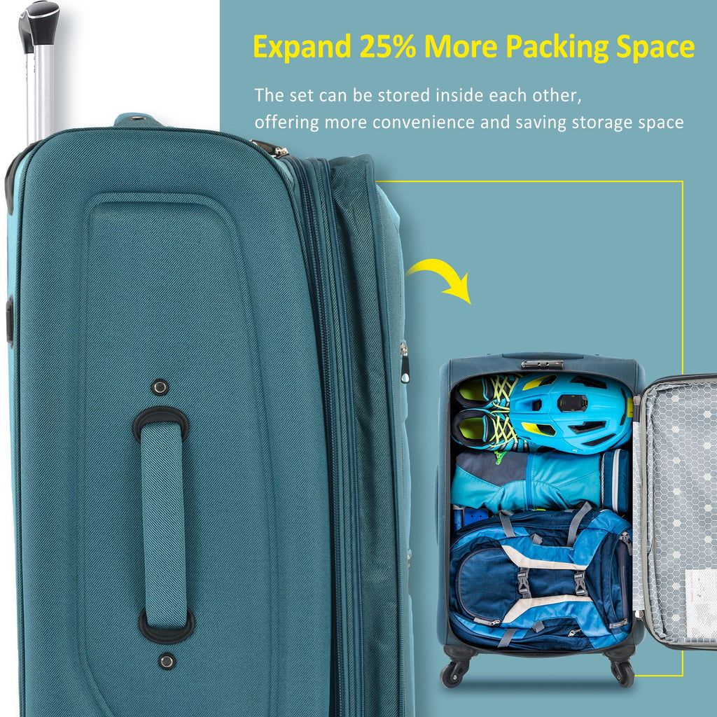 Expandable Softside Luggage 3 Piece Set with Spinner Wheels - Multiple Colors