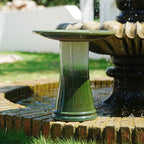 17" Ceramic Bird Bath with Swirl Pattern Pedestal - Grass Green