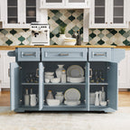 54" Large Kitchen Island with Rubber Wood Drop Leaf and Storage - Brown