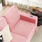 Modern Snowfleece Fabric 3 Seater Sofa with Cup Holder – Pink