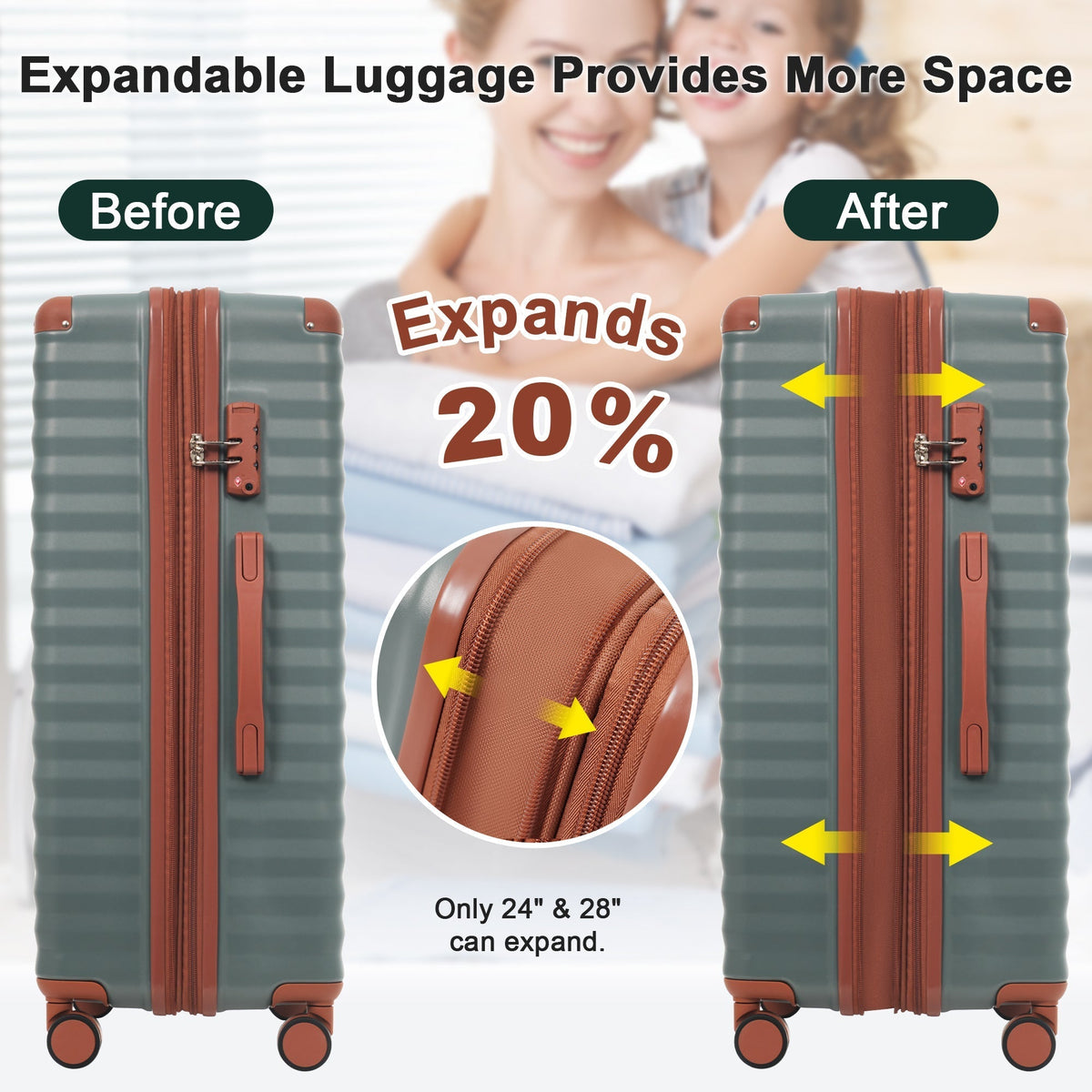 Deluxe 5-Piece Hard-Side Luggage Set with USB and TSA Locks - Multiple Colors