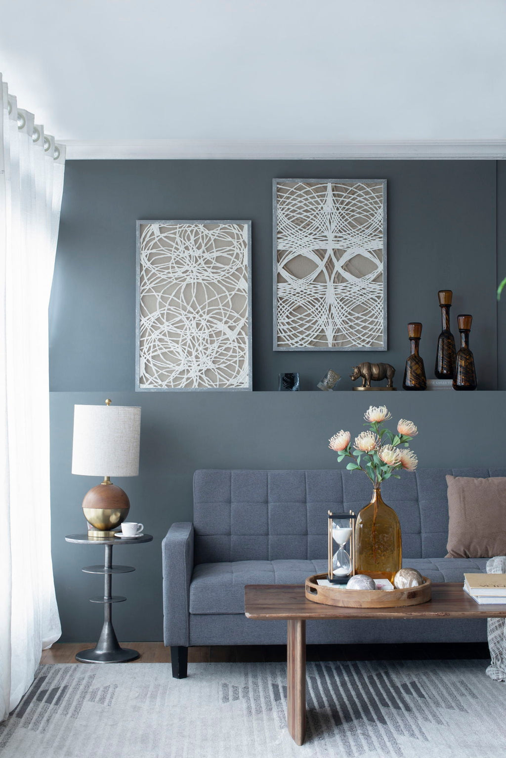 Leaf Shadow Box Wall Decor Set with Intricate Paper Design - White / Gray