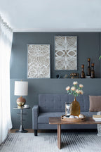 Leaf Shadow Box Wall Decor Set with Intricate Paper Design - White / Gray