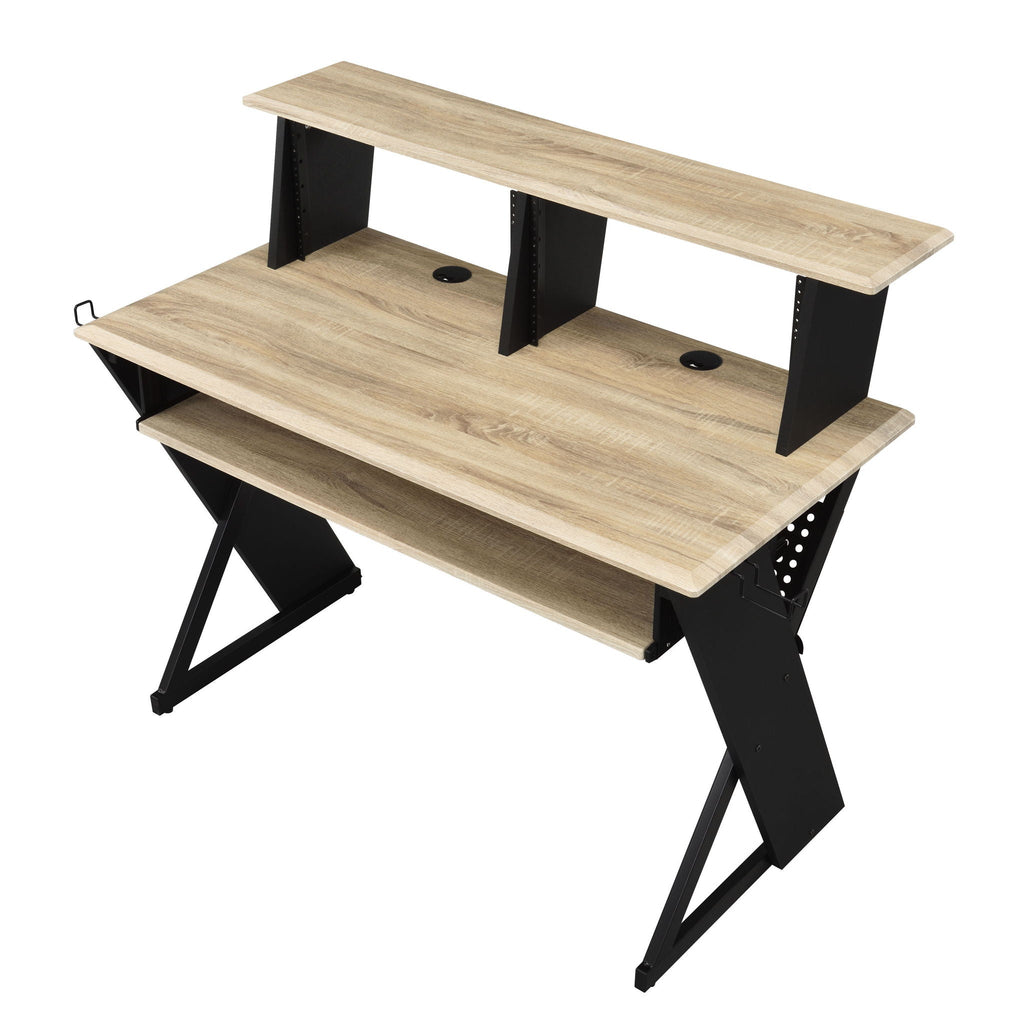 Eleazar Music Recording Studio Desk with Keyboard Tray and Storage - Natural Oak