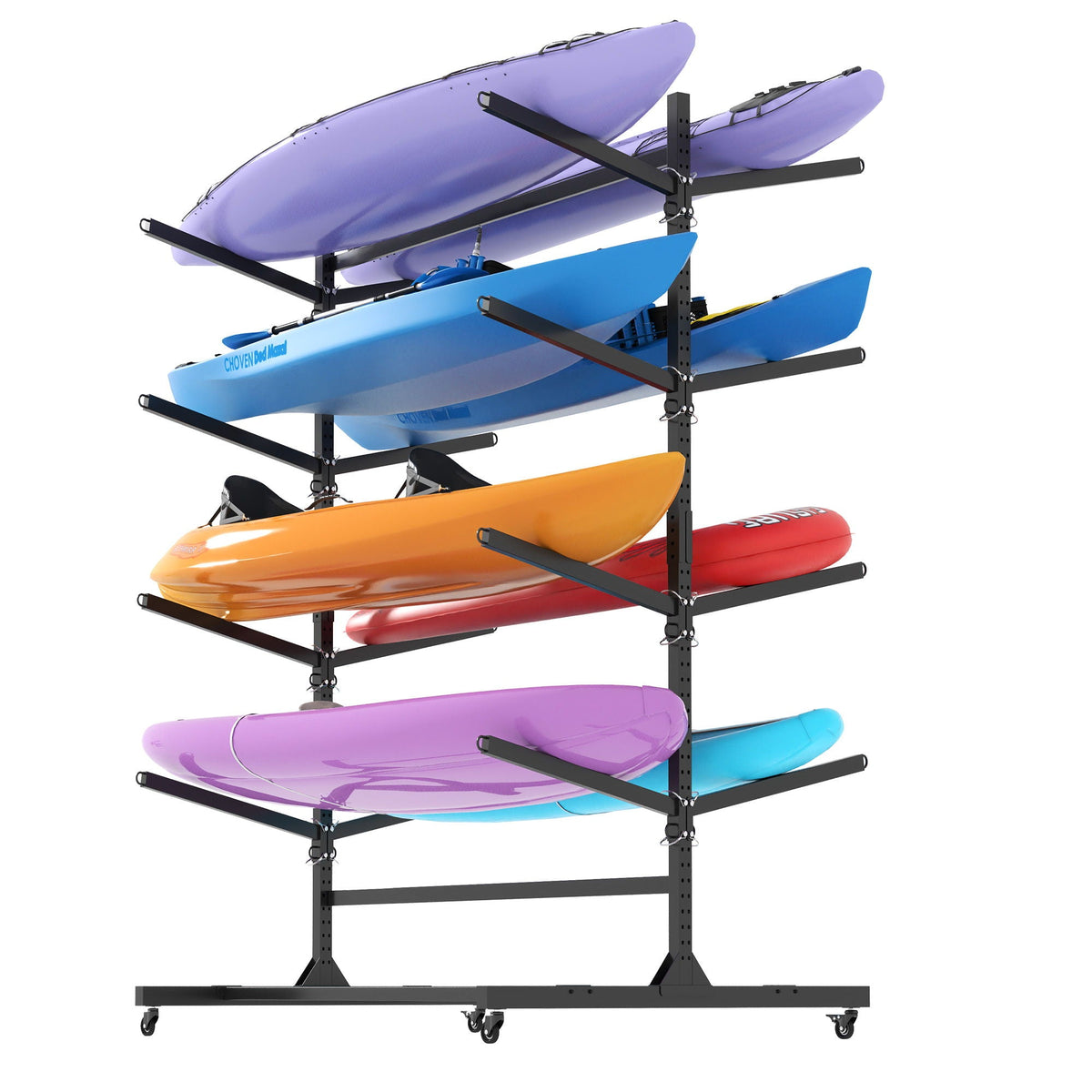 Freestanding Kayak Storage Rack with Lockable Wheels - Black