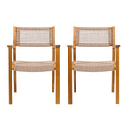 Braided Dining Chair Set of 2 with Acacia Wood & Rope - Light Brown