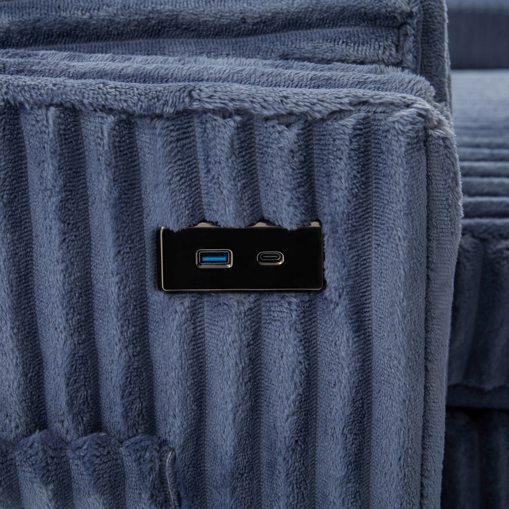 Convertible U-Shaped Sectional Sofa Bed with USB Ports and Storage – Black, Dark Gray, Blue