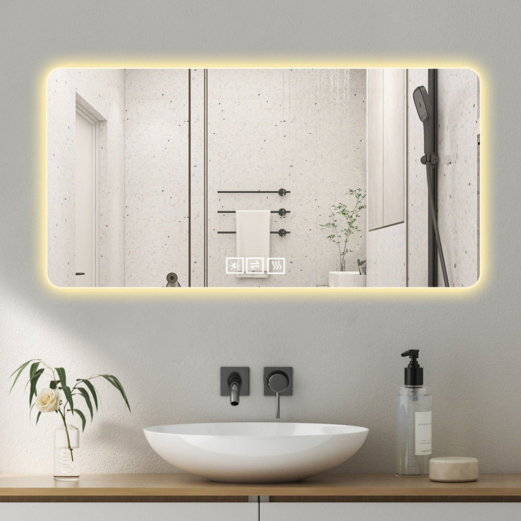 LED Bathroom Mirror with 3 Color Dimmable Backlight - Pearl Silver