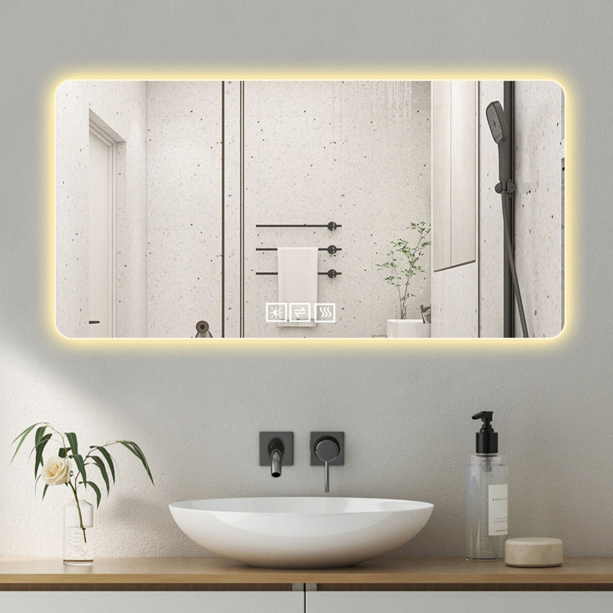 LED Bathroom Mirror with 3 Color Dimmable Backlight - Pearl Silver