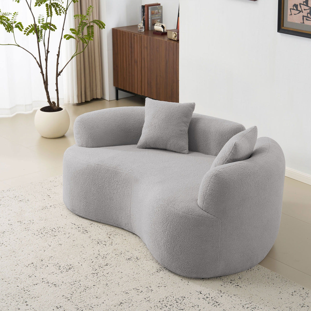 Modern Curved Loveseat with Medium-Firm Cushion - Gray or White