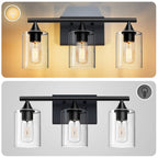 3-Light Matte Bathroom Vanity Wall Light with Clear Glass Shades - Black