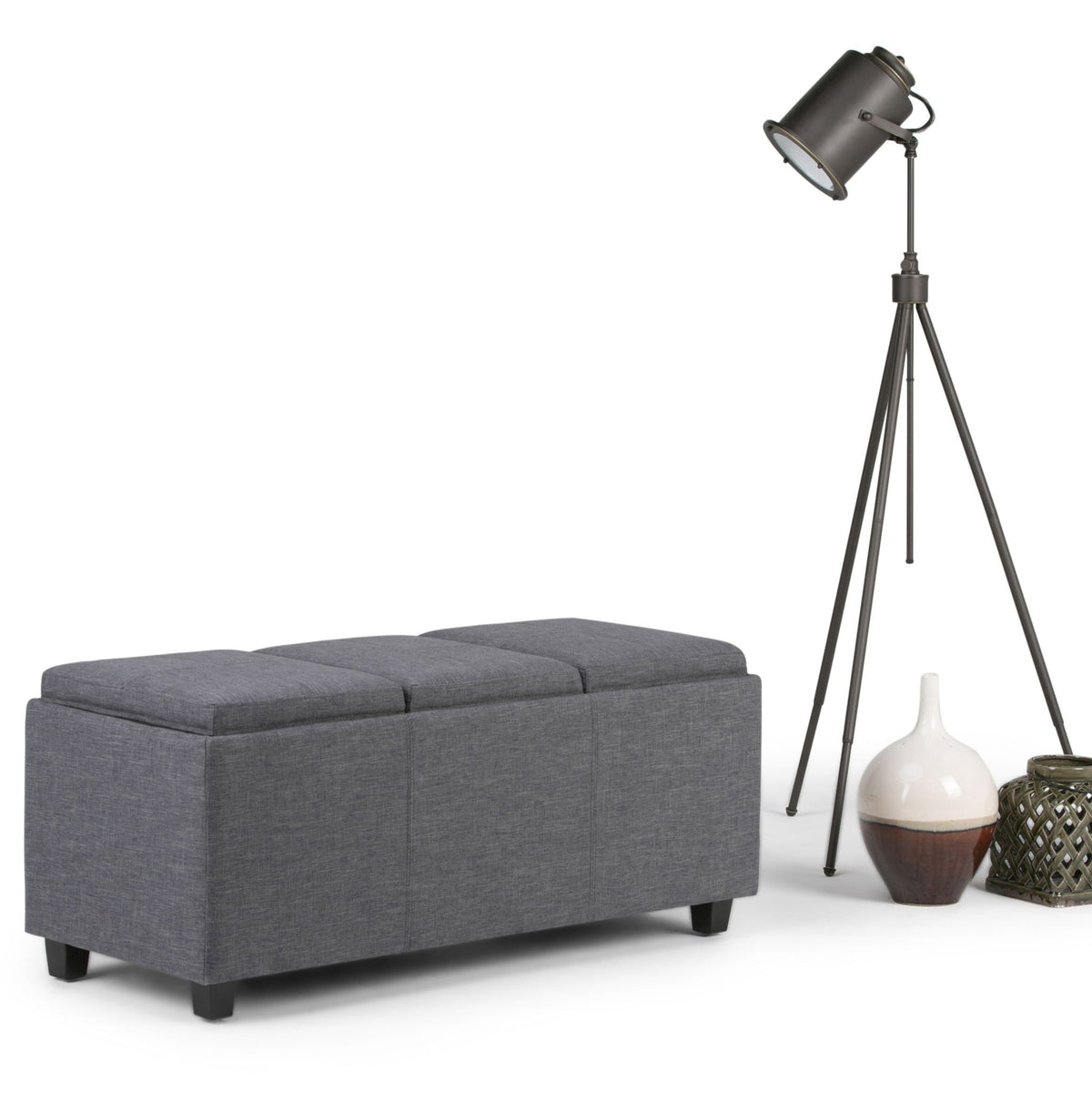 Avalon Upholstered Storage Ottoman with Flip-Over Serving Trays - Multiple Colors