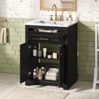 Bathroom Vanity with Integrated Sink and Storage Cabinet - Dark Green, Black, White