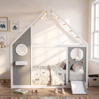 Twin House Bed with Slide and Ball Light Strip - Gray