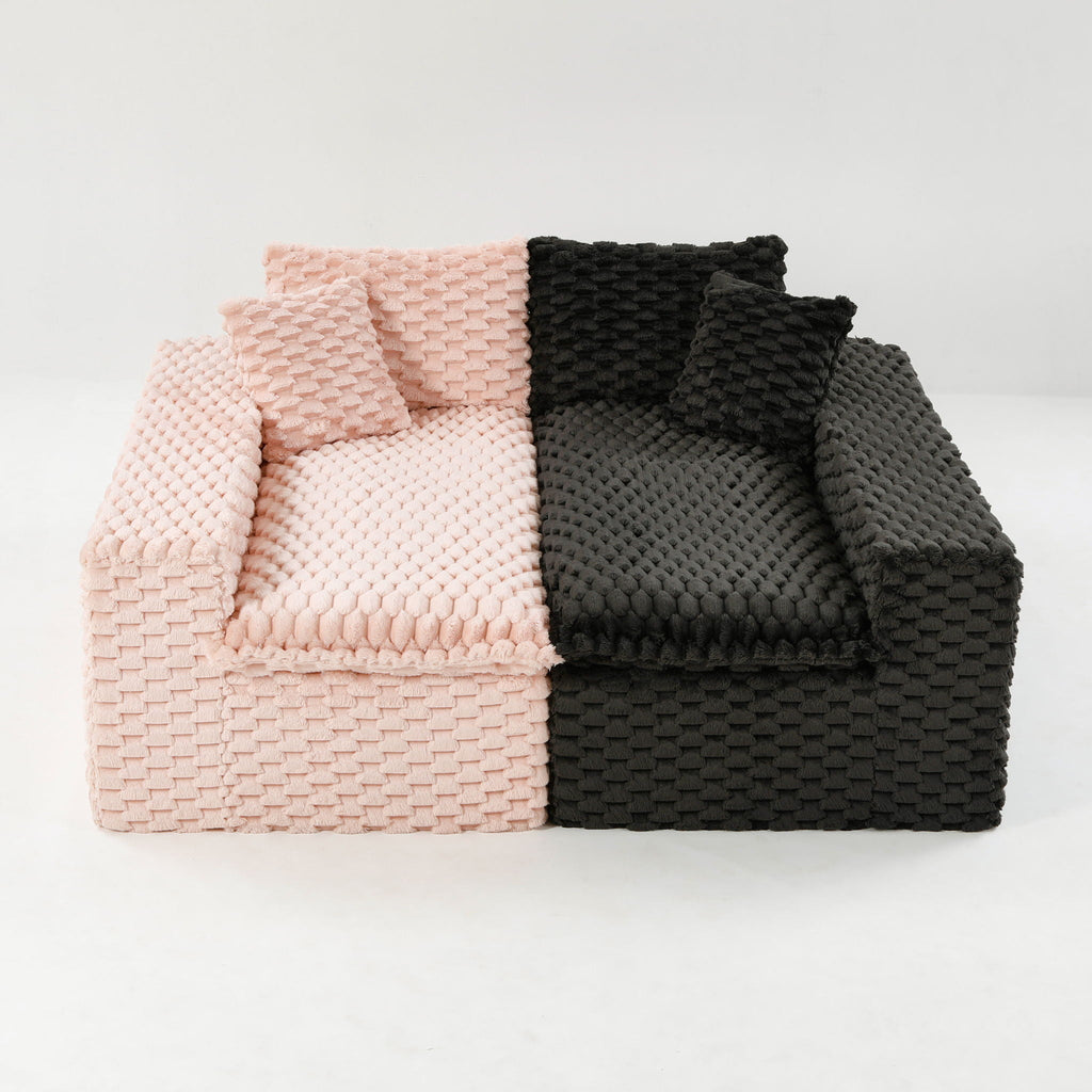 Multifunctional 4-Seater Stationary Sofa with Adjustable Layout - Pink & Black