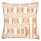 Geometric Embroidered Throw Pillow with Cotton Texture - Rust