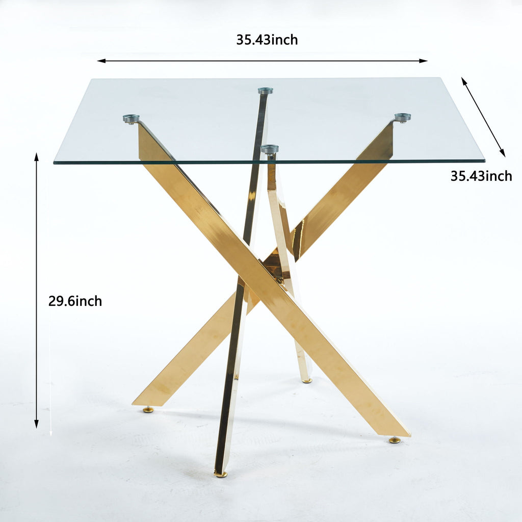 Modern Tempered Glass Dining Table with Cross Metal Legs - Multiple Colors