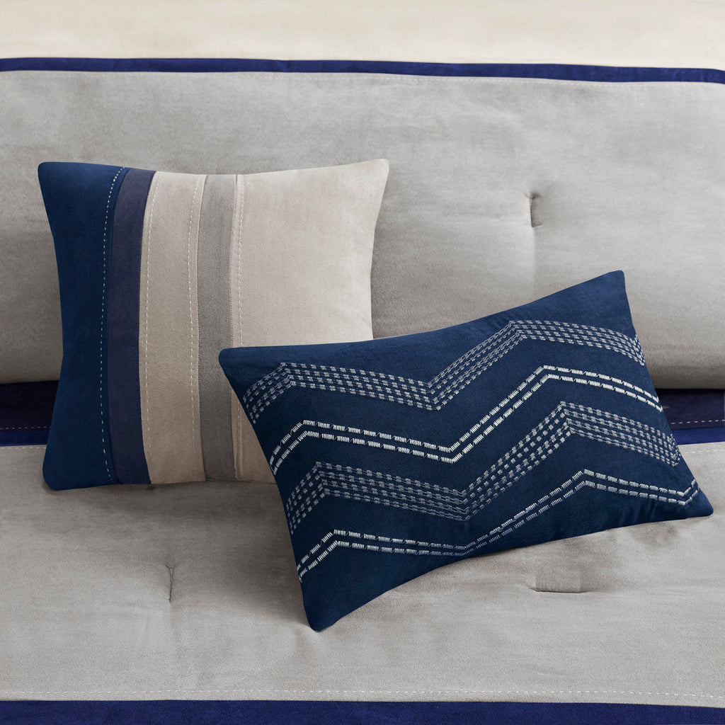 Blue Faux Suede 7 Piece Comforter Set with Coordinated Pillows - California King