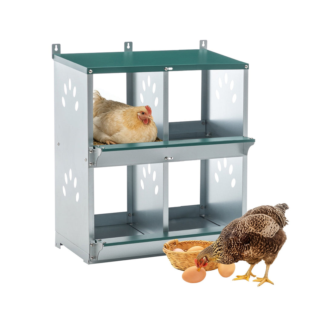 4 Compartment Chicken Nesting Boxes with Durable Metal Construction - Green