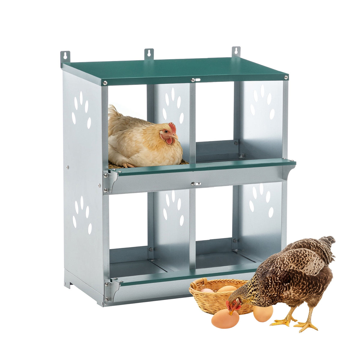 4 Compartment Chicken Nesting Boxes with Durable Metal Construction - Green
