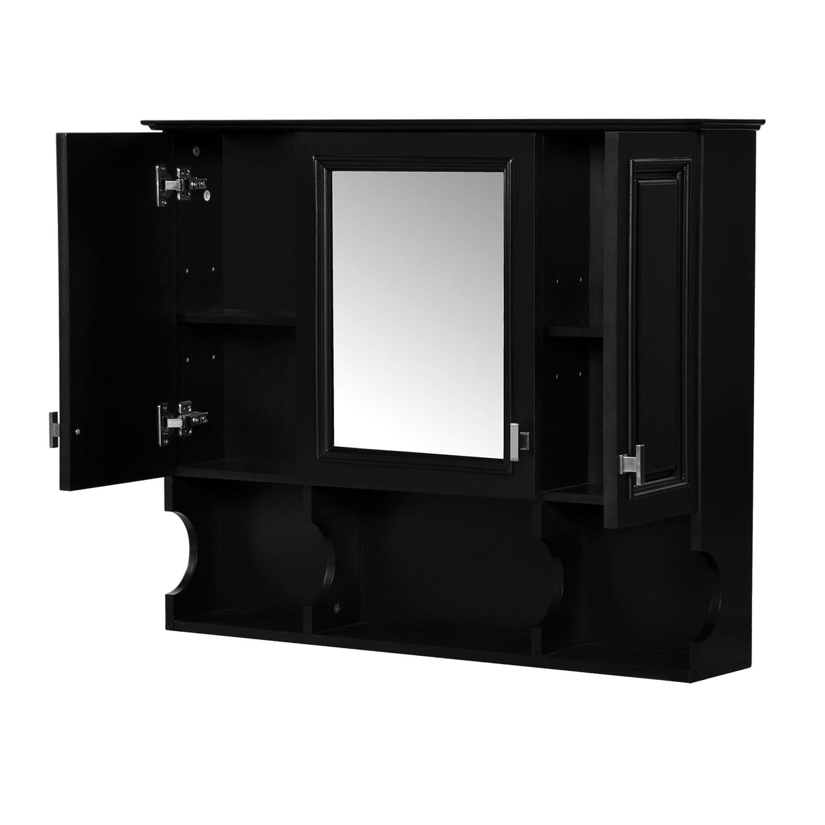 Wall Mounted Bathroom Medicine Cabinet With Mirror & Open Shelves