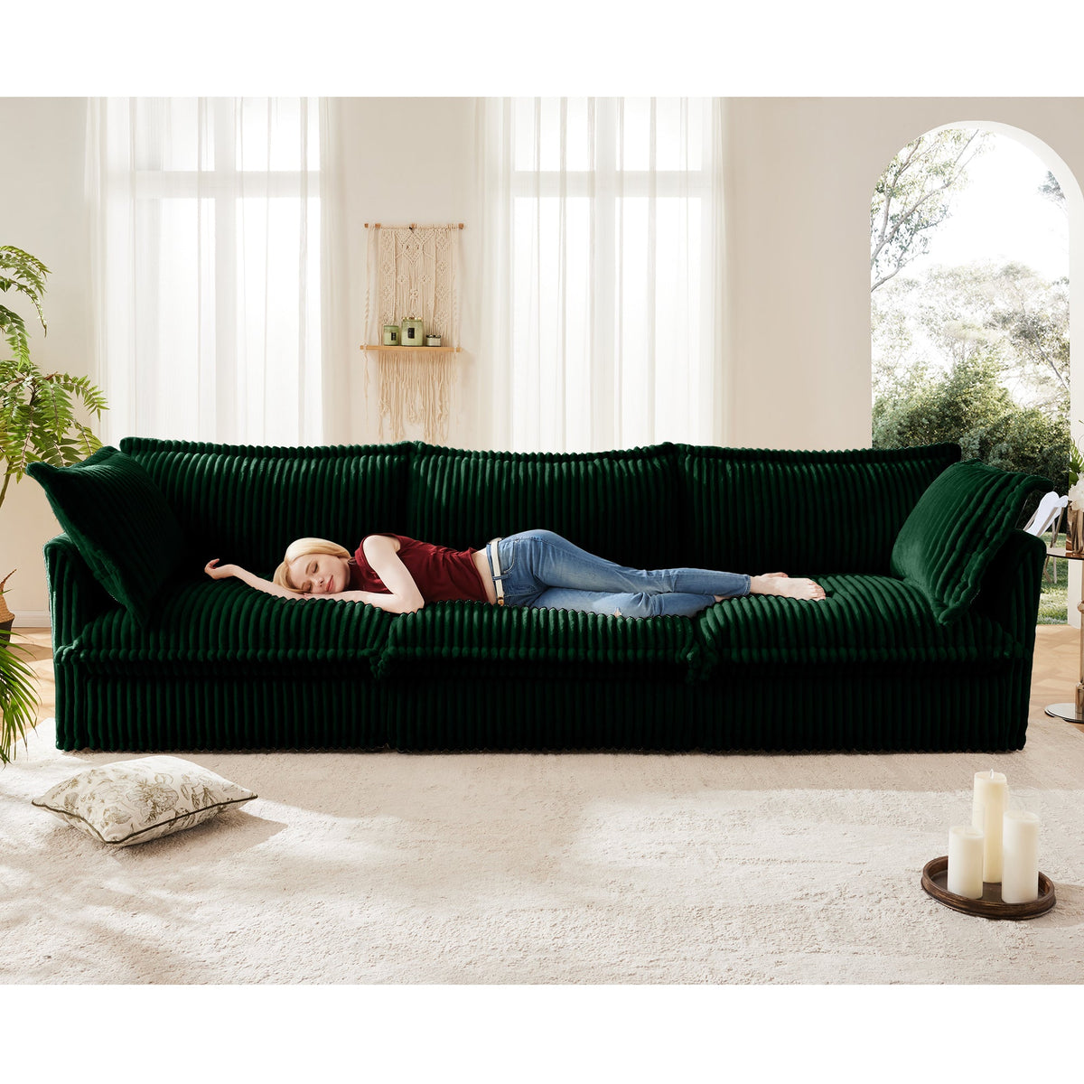 Slipcovered Modern 3 Seater Sofa with Removable Covers - Green or Cream