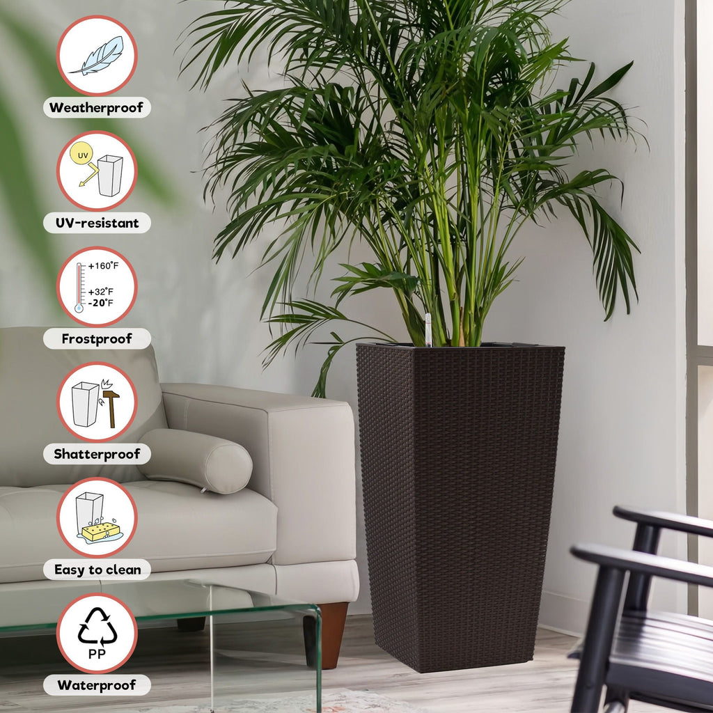 Indoor Outdoor Planter with Automatic Watering System - Dark Brown, Black, or White