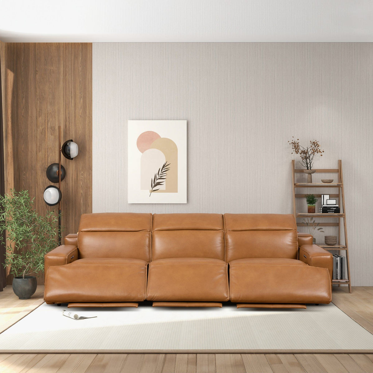 Triple Power Recliner Sofa with Three-Stage Reclining - Tan