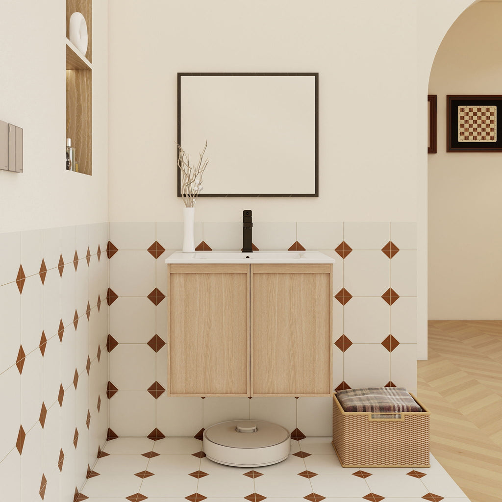 Floating Bathroom Vanity With Sink Combo with Soft-Close Doors - Brown or Light Brown