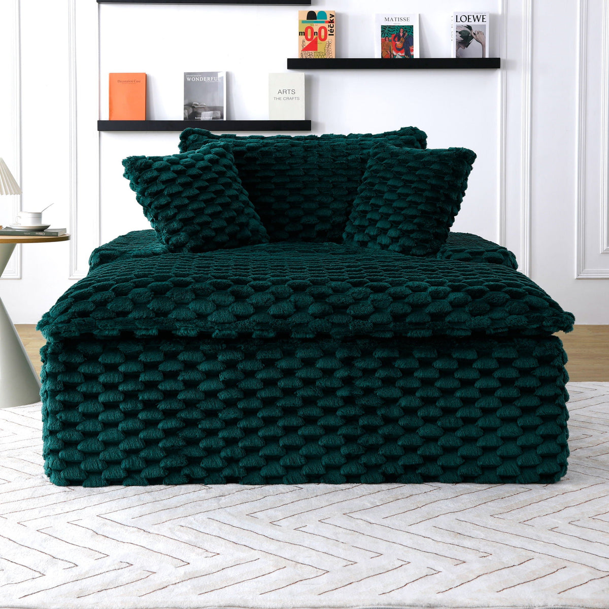 Green Comfort Bearing Stationary Sofa with 2 Pillows and 1 Backrest