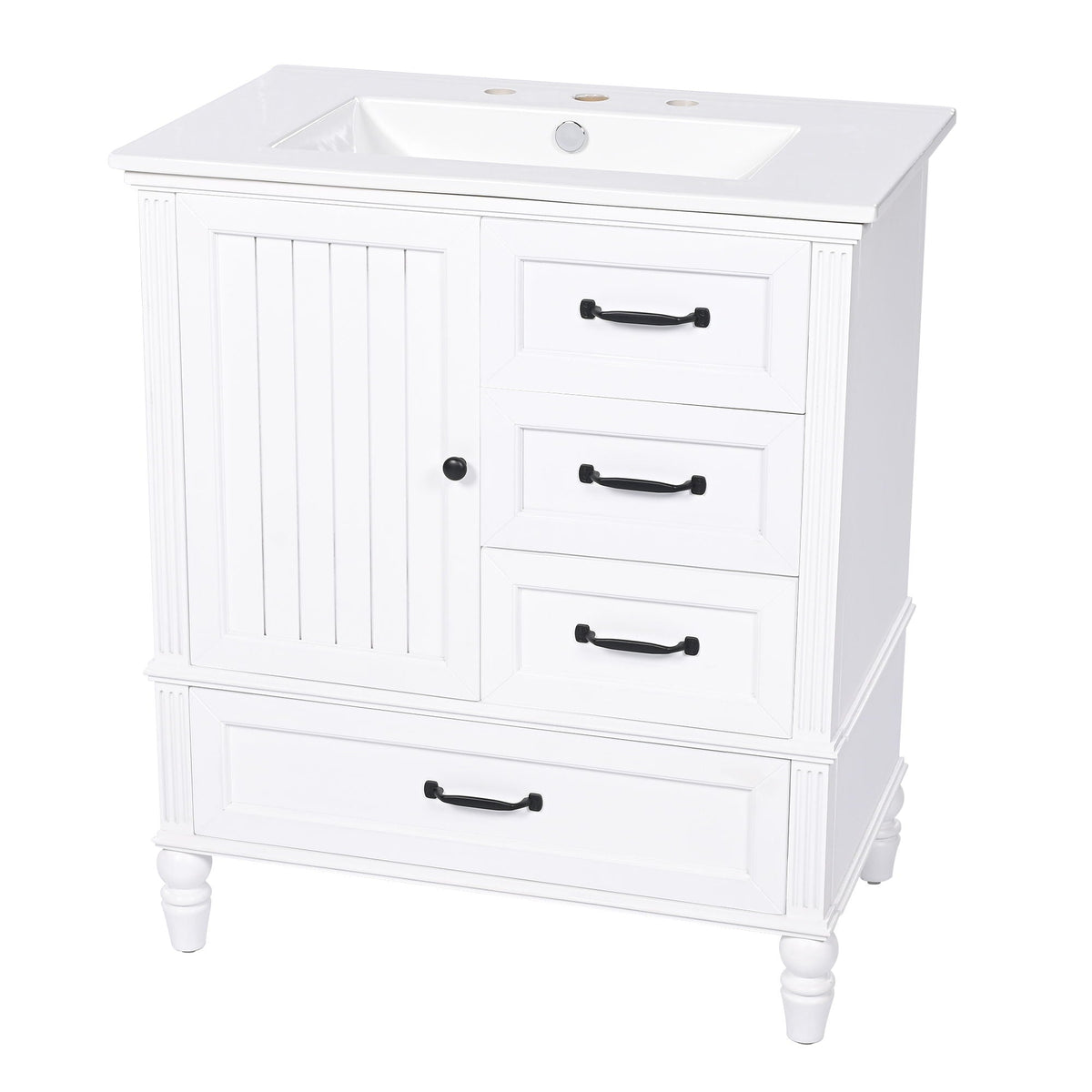 30" Bathroom Vanity with Sink and Soft-Close Drawers - White or Black