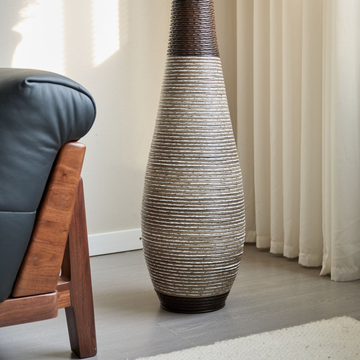 Tall Artificial Rattan Floor Vase with Two-Tone Finish - Black / Gray