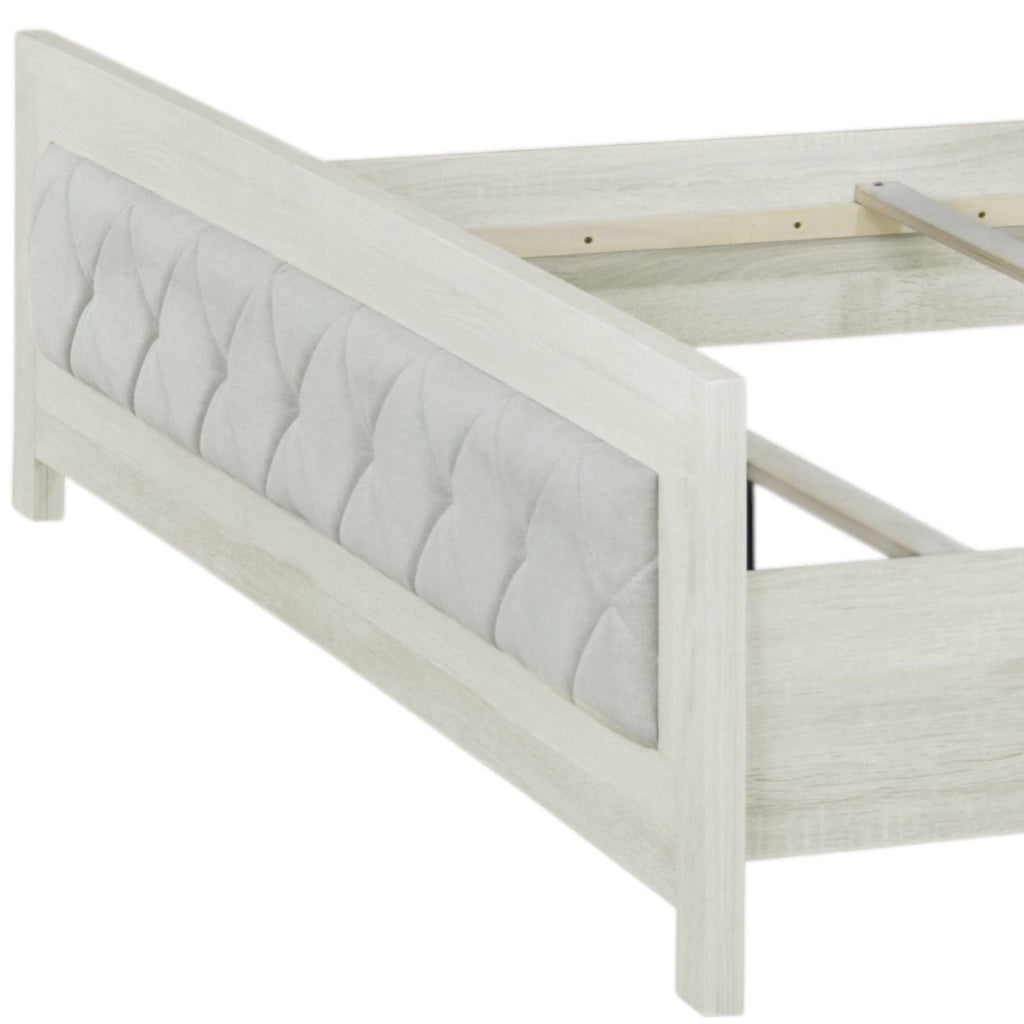Lozenge Upholstered Panel Bed with Padded Headboard - Beige