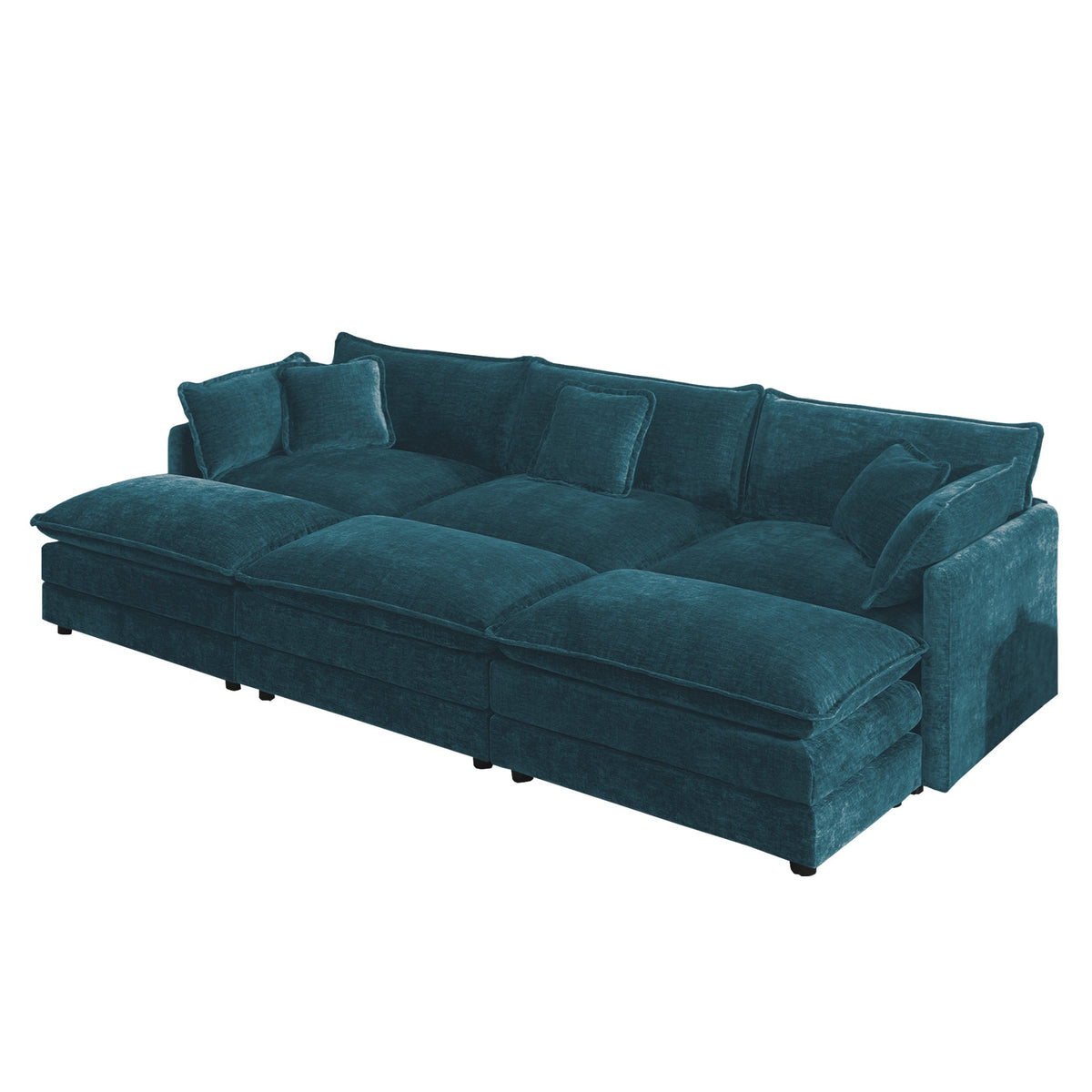 Comfortable Deep Seat Modular 3 Seater Sectional Sofa with Ottomans - Chenille
