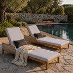 Solid Acacia Wood Sun Lounger Set with Grey Cushions - Outdoor