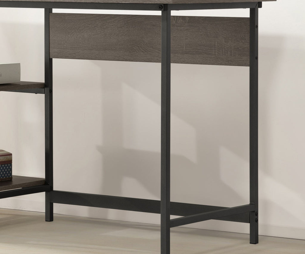 Weathered Gray Writing Desk with Storage Shelves